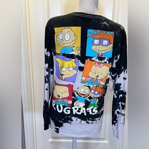 Rugrats Long Sleeve T-Shirt Black and White Bleach Dye Front and Back Graphics - Picture 6 of 9
